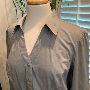 Gray V-neck button down shirt by Fashion Bug